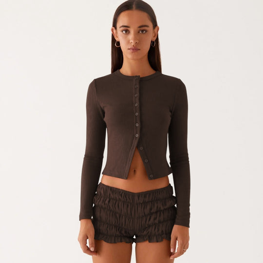 Heidi Mode | Einfarbige schmal geschnittene lange Strickjacke
