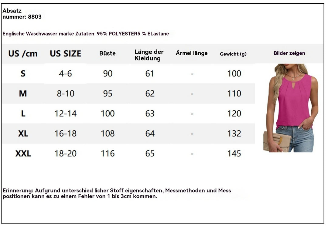 Heidi Mode | Einfarbige Freizeitweste mit Rundhalsausschnitt