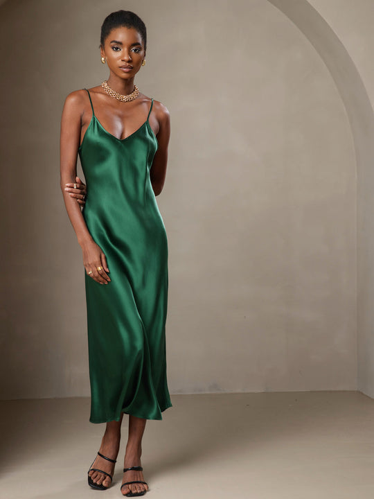 Heidi-Mode | Lange Seidenkleid mit Spaghetti-Träger