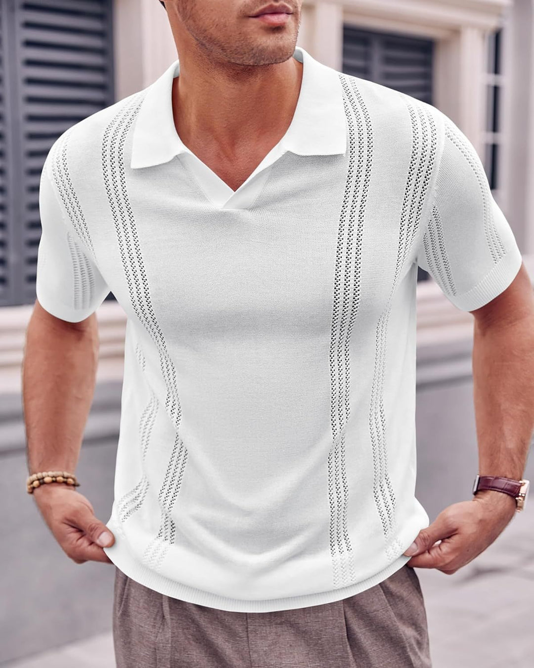 Heidi Mode | Hohles POLO-Shirt mit V-Ausschnitt