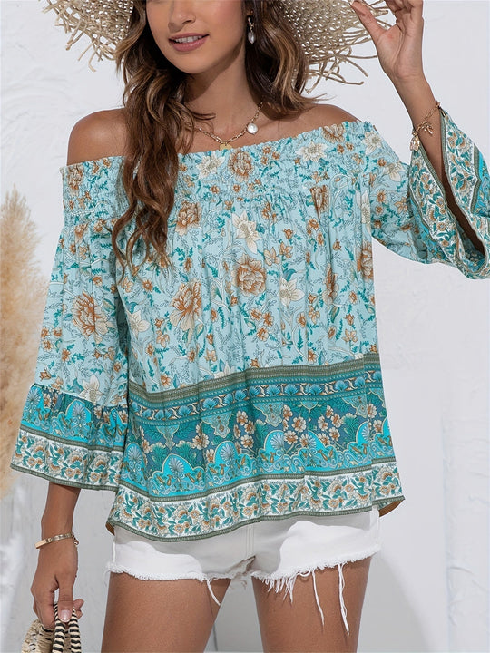 Heidi-Mode | Schulterfreie Bluse mit Blumenmuster für Damen