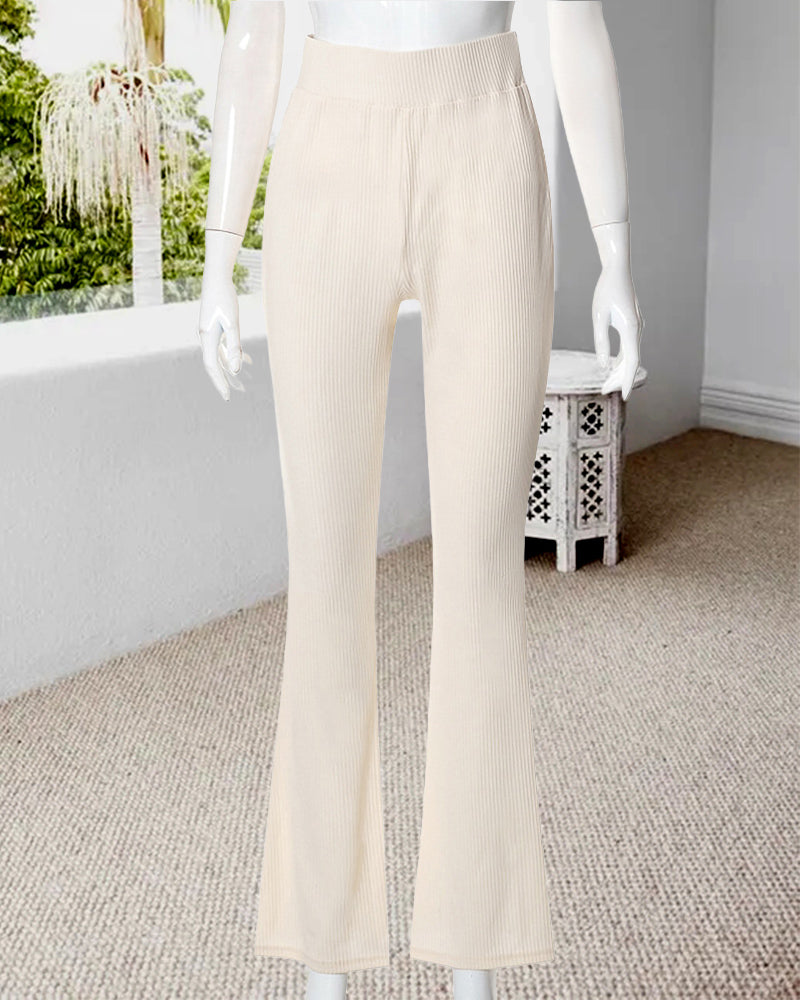 Heidi-Mode | Unifarbene hochgeschnittene Slim-Fit-Hosen mit Mikro-Schwankungen