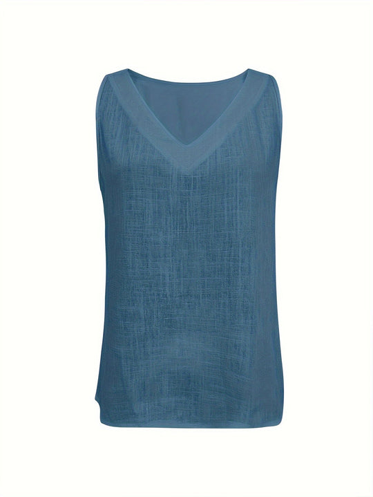 Heidi-Mode | Damen Bluse Ohne Ärmel V-Ausschnitt, Leinen-Look, Luftig und Sommerlich