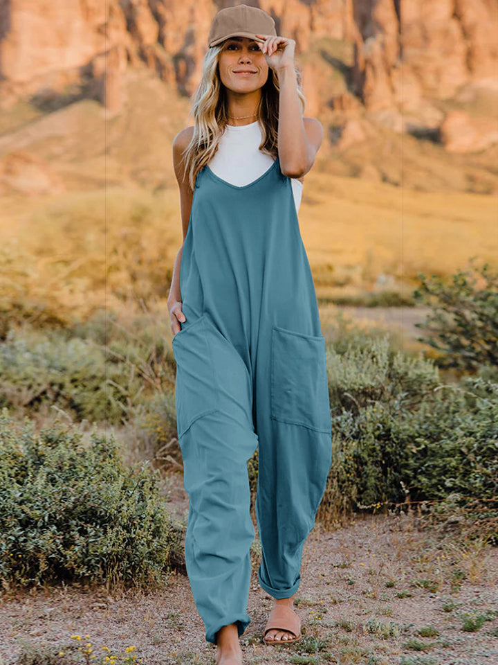 Heidi-Mode | Double Take Vollgrößen V-Ausschnitt Ärmelloses Jumpsuit mit Taschen