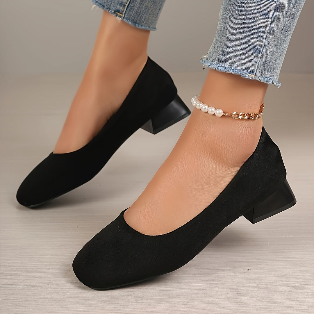 Heidi-Mode | Schwarze Flanell Pumps mit Blockabsatz
