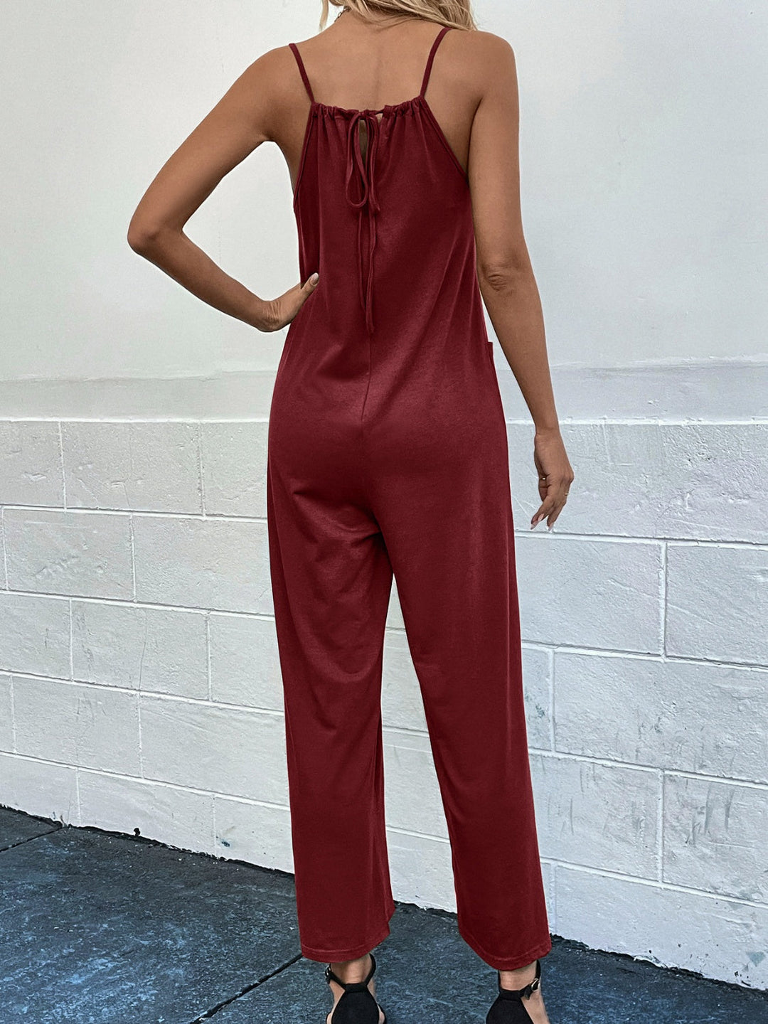 Heidi-Mode | mit Taschen Spaghetti-Träger Weit Bein Jumpsuit