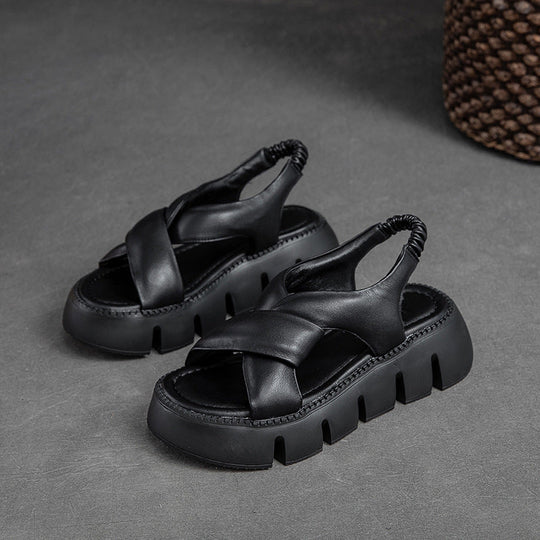 Heidi-Mode | Zur Spitze Layer Ko Leder Plattform Römisch Stil Mode Retro Sandalen