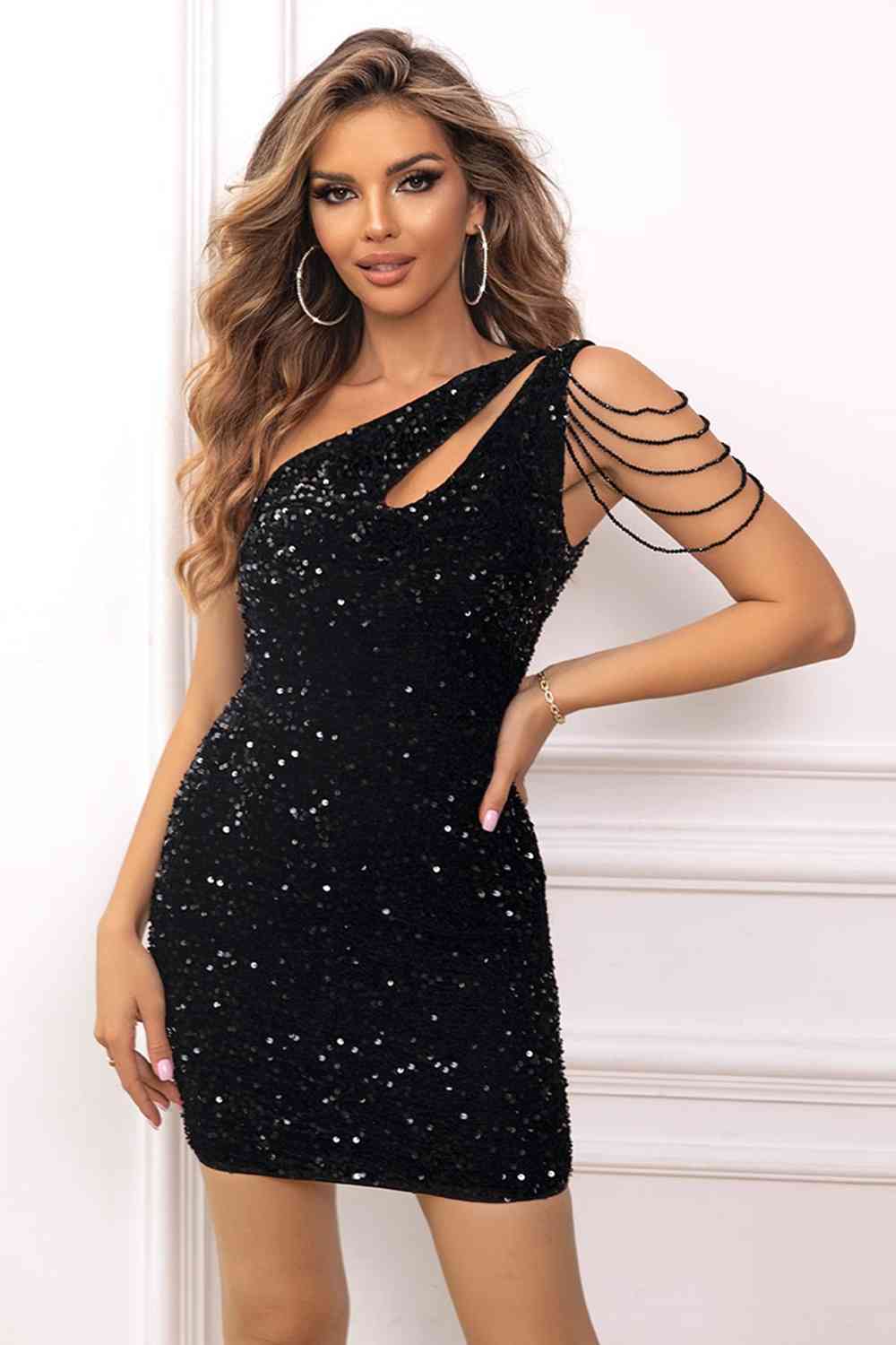 Heidi-Mode | Kontrast Paillettenärmelloses Mini Kleid