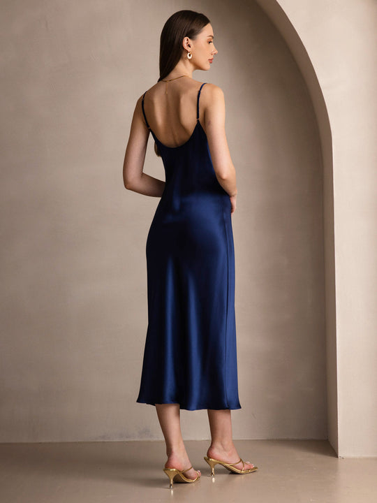 Heidi-Mode | Lange Seidenkleid mit Spaghetti-Träger