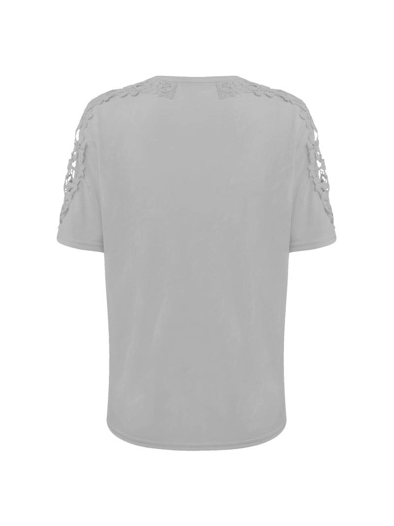 Heidi-Mode | Unifarbiges T-Shirt mit Rundhalsausschnitt und Spitzennaht