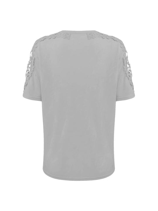 Heidi-Mode | Unifarbiges T-Shirt mit Rundhalsausschnitt und Spitzennaht