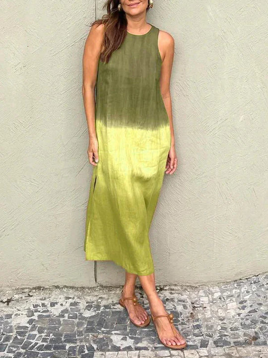 ärmloser Sommerkleid mit Farbblockierung und Rundhalsausschnitt für Damen | Marian