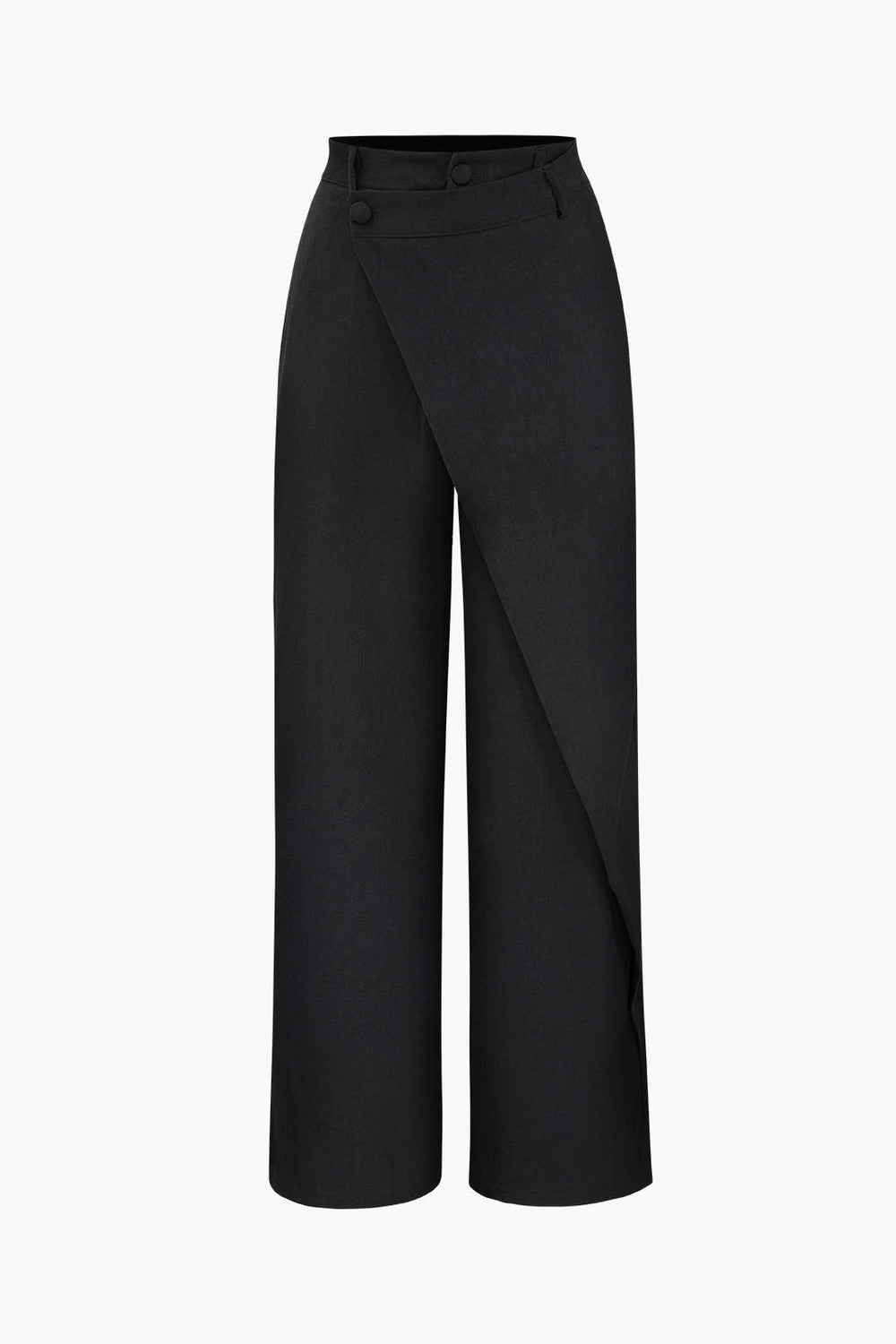 Heidi-Mode | Schwarze Drapierte Wickel Hosen Mit Geradem Bein