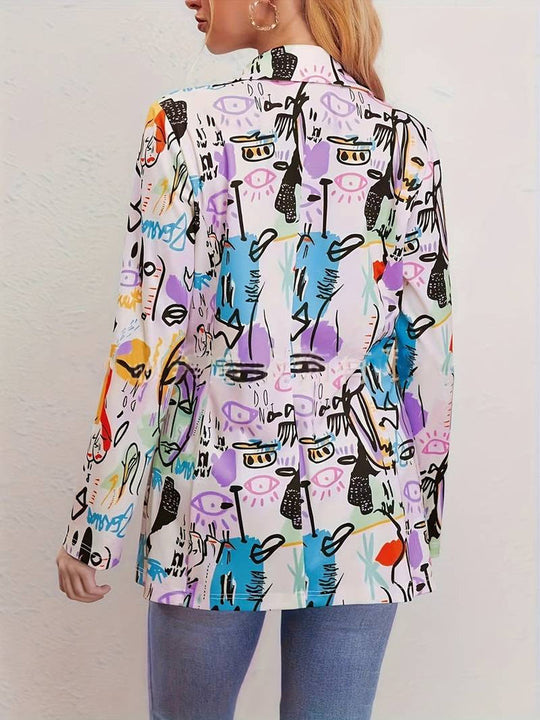 Blazer mit Graffiti-Print und einreihiger Knopfleiste