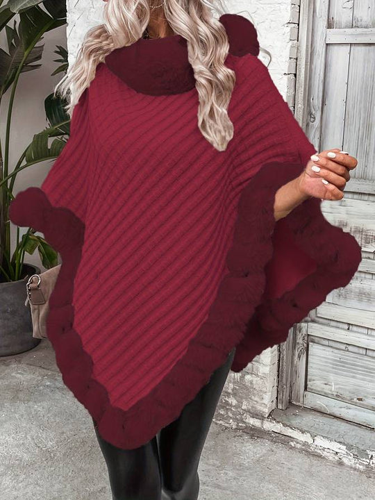 Heidi-Mode | Damen Strick-Poncho mit Kunstfell