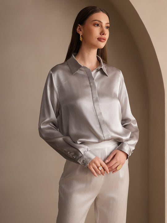 Heidi-Mode | Damen Klassische Seide Langarmshirt