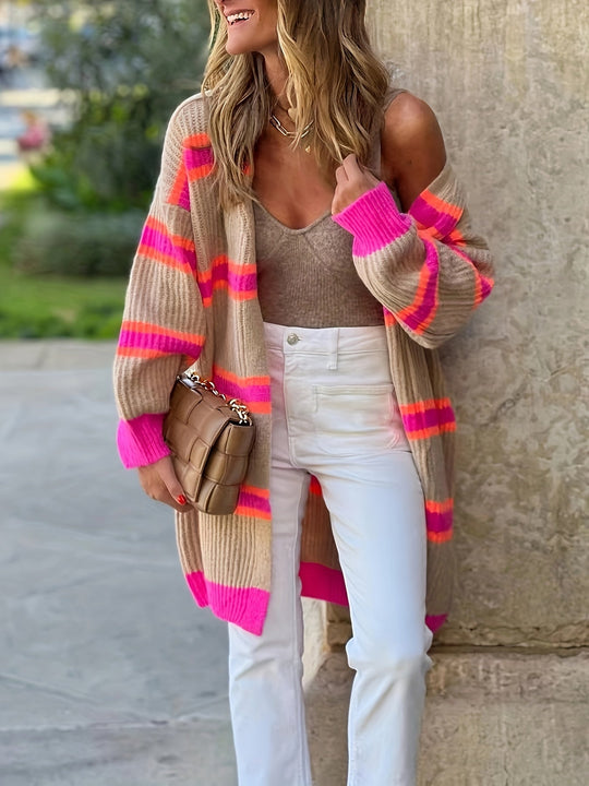 Heidi-Mode | Festlicher Winter Gestreifter Wollcardigan Für Damen - Ideal Für Den Winter