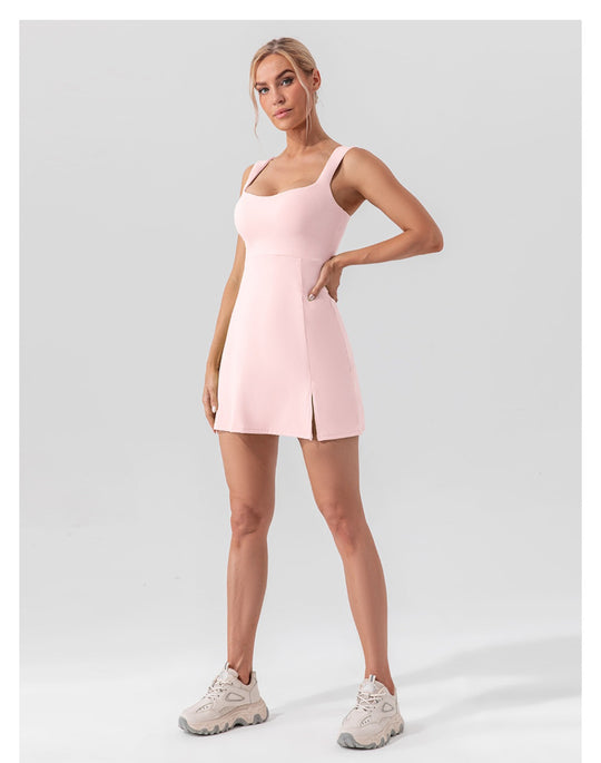 Heidi Mode | Hosenträger einfarbig Yoga Tennisrock leichtes Sportkleid