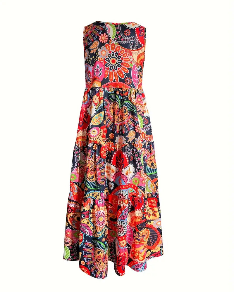 Heidi-Mode | Ärmelloses, Lockeres, Langes Kleid mit Print