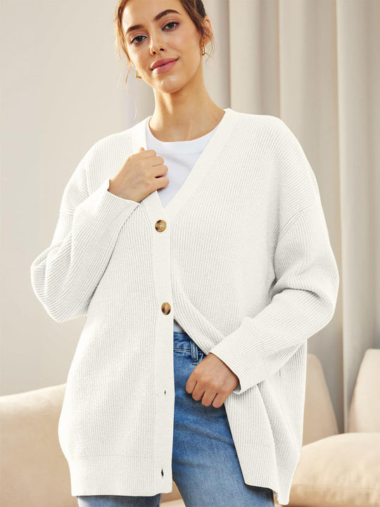 Heidi-Mode | Knopfverschluss V-Ausschnitt Langarm Cardigan