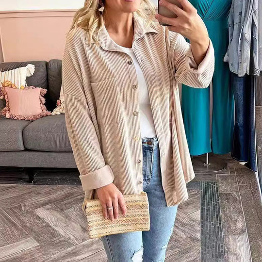 Heidi-Mode - Schick Herbst Gestreifte Lange Ärmel Bluse für Frauen