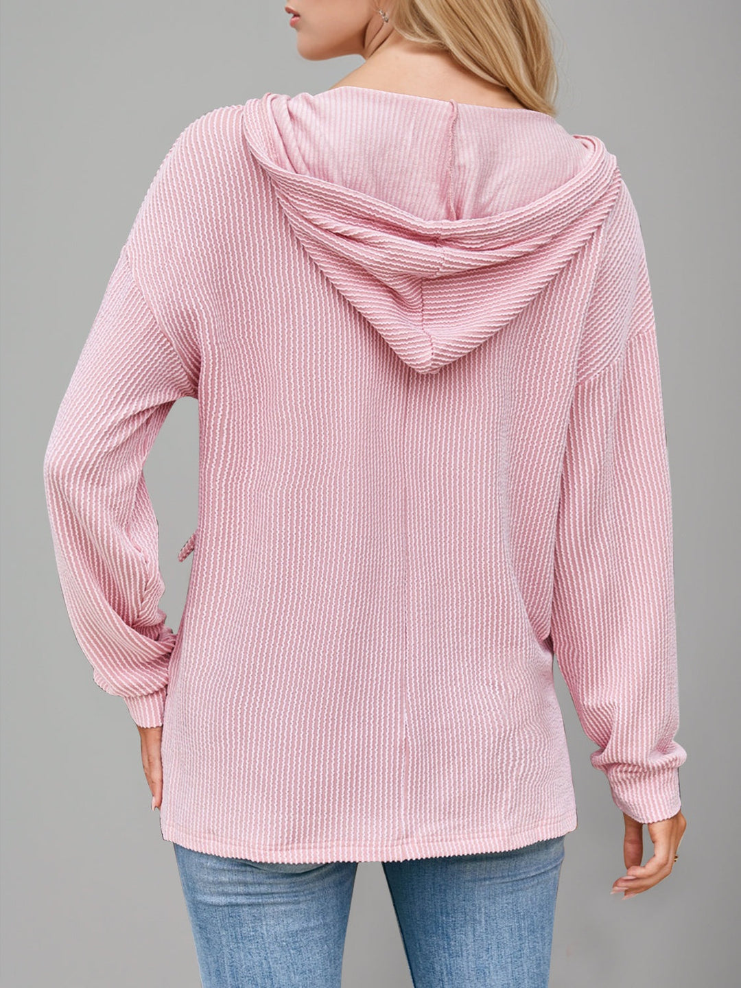 Heidi-Mode | Double Take Kordelzug Fallende Schulter Lange Ärmel Hoodie