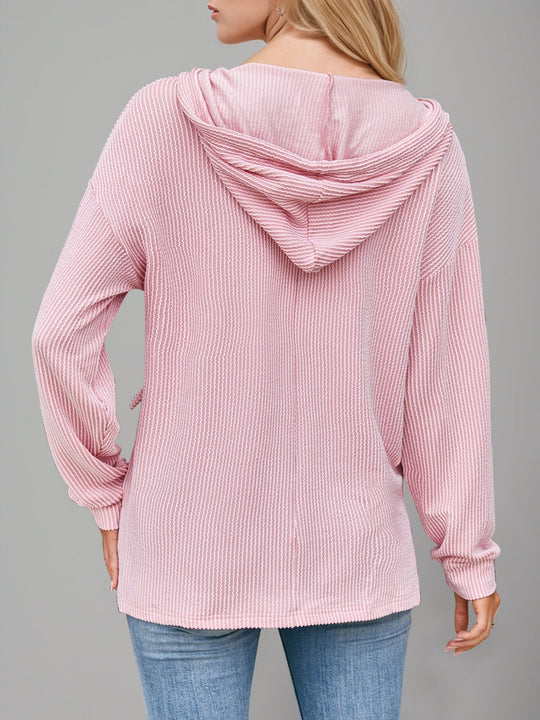 Heidi-Mode | Double Take Kordelzug Fallende Schulter Lange Ärmel Hoodie