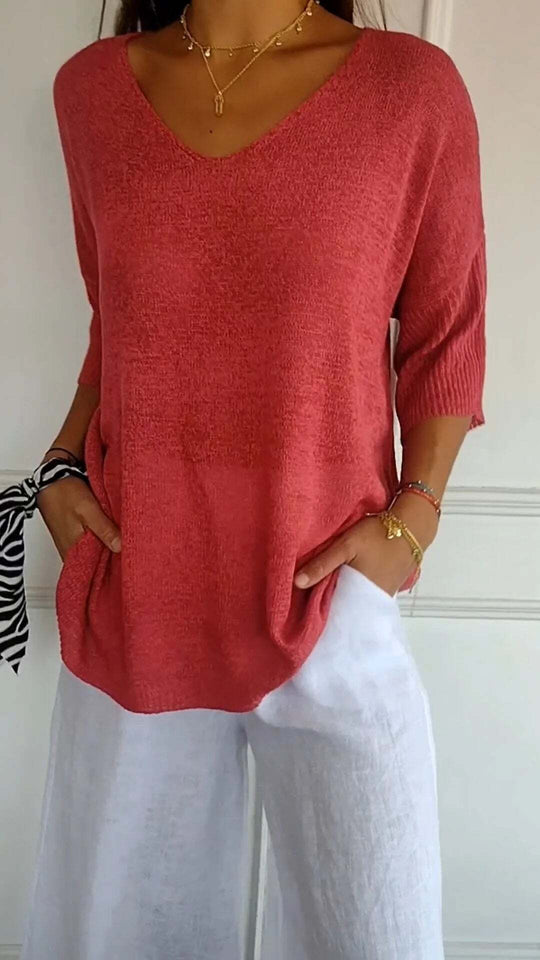 Pullover gestricktes Shirt mit V-Ausschnitt