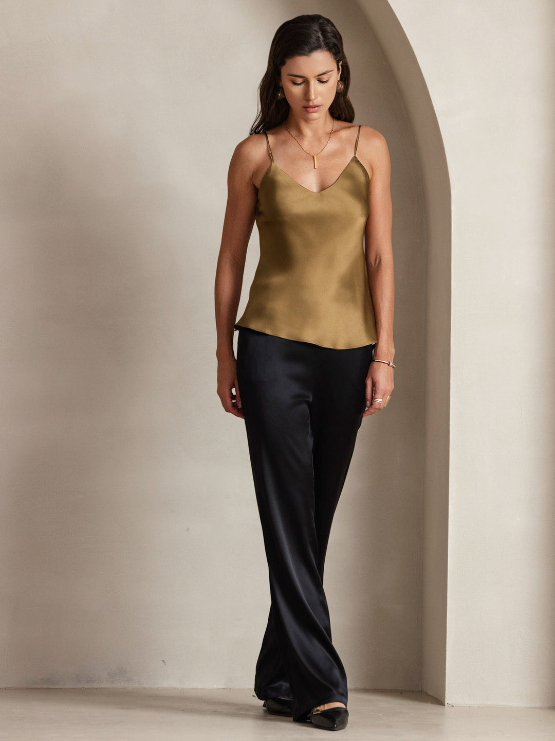 Heidi-Mode | V-Ausschnitt Reine Seide Spaghettiträger Camisole Top