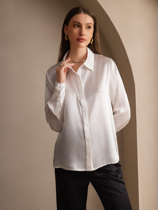 Heidi-Mode | Damen Klassische Seide Langarmshirt