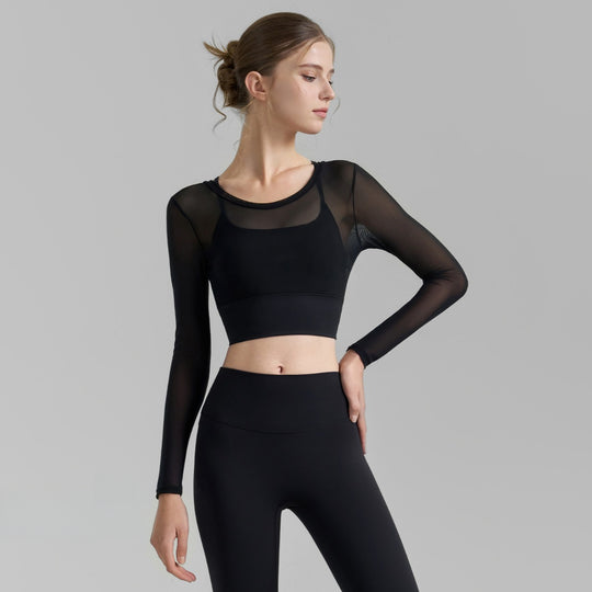 Heidi Mode | Fake zwei sexy Mesh-Yoga-Kleidung