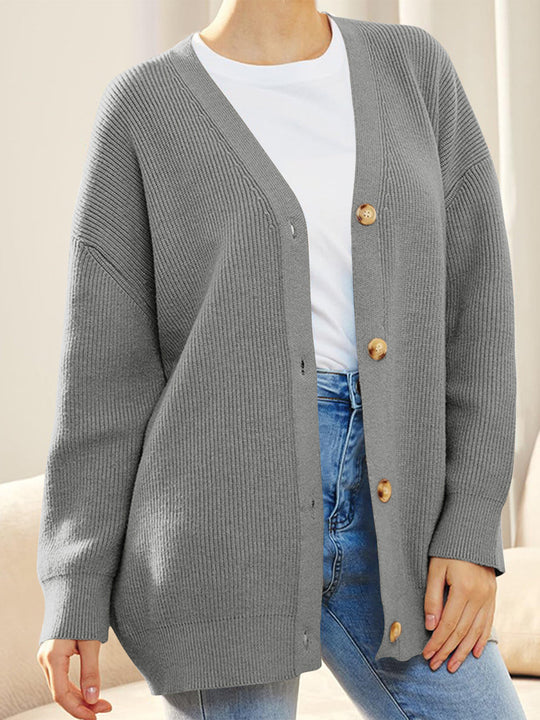 Heidi-Mode | Knopfverschluss V-Ausschnitt Langarm Cardigan
