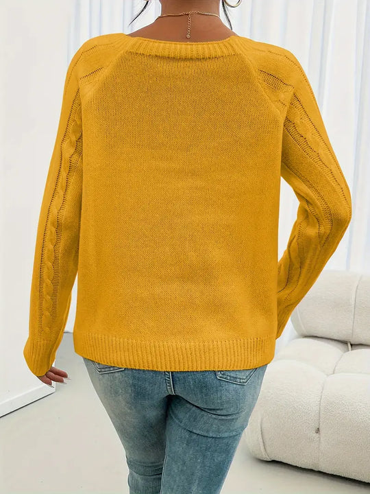 Casual Crew Sweater mit langen Ärmeln und gestricktem Zopf