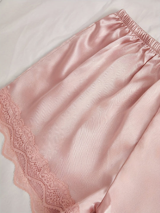 Heidi-Mode | Satin 4-teiliger Pyjama-Set mit Spitzenbesatz für Frauen - Ideal für alle Jahreszeiten