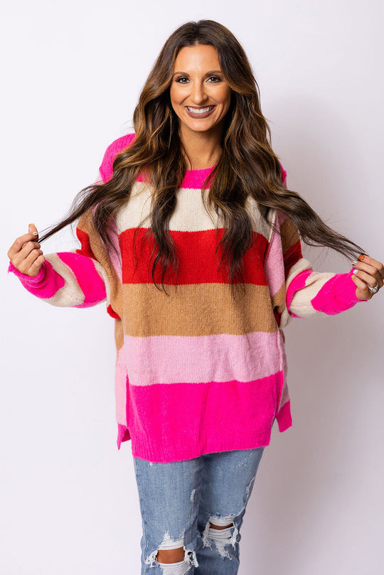 Roter Mix Horizon Stripes Pullover Mit Dolman-Ärmeln