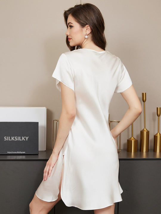 Elegante Seiden-Midi-Kleid mit Spitze und Schlitz für Damen