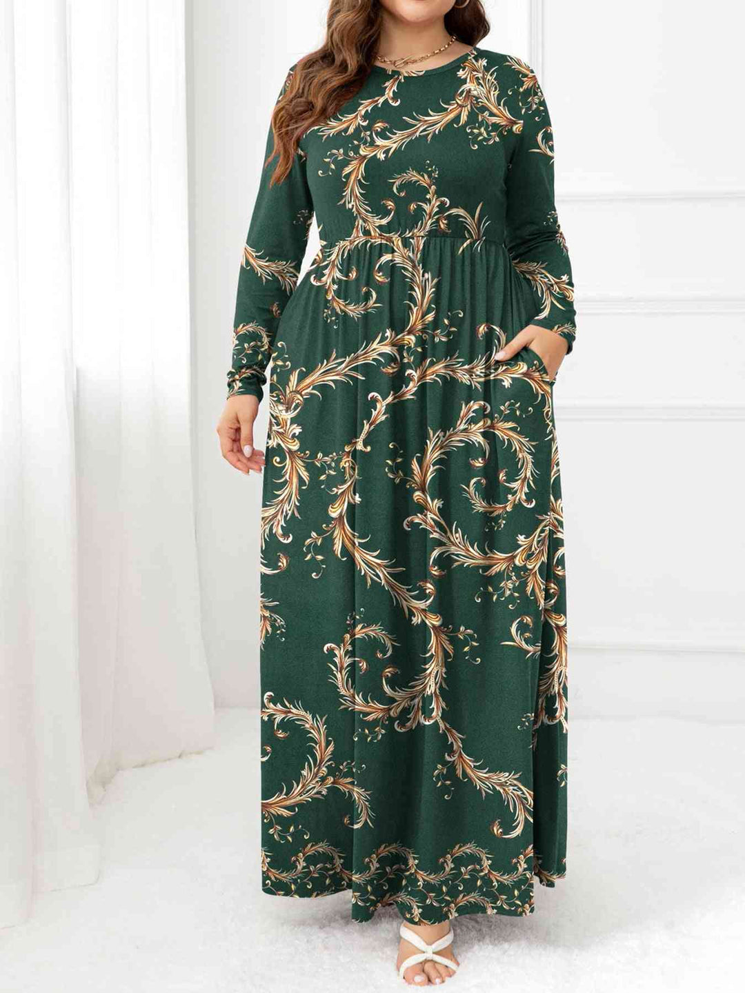 Heidi-Mode | Plus Size Rundhals Maxi Kleider mit Taschen