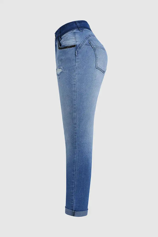 Bequeme hohe Taille Skinny Jeans