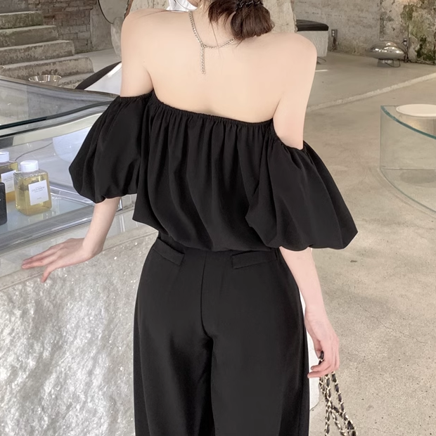 Heidi-Mode | Puffärmel Off Shoulder Top Anzug Breite Hosen Satz