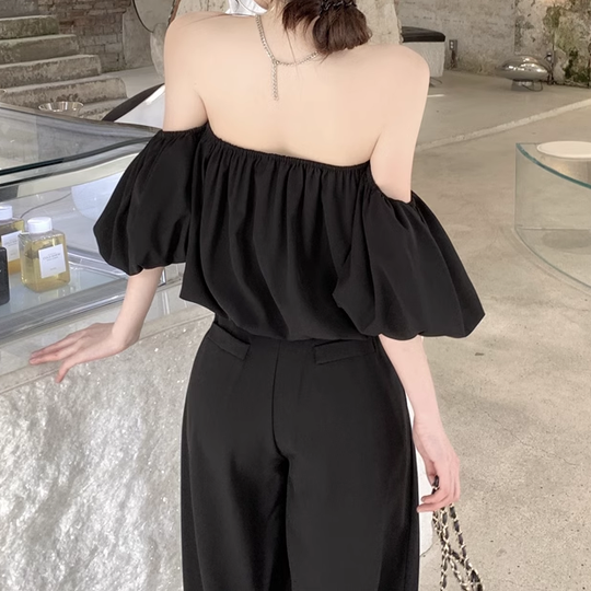 Heidi-Mode | Puffärmel Off Shoulder Top Anzug Breite Hosen Satz