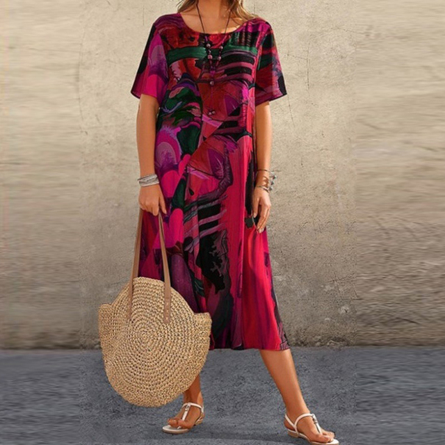 Blumenprint Midi-Kleid mit kurzen Ärmeln