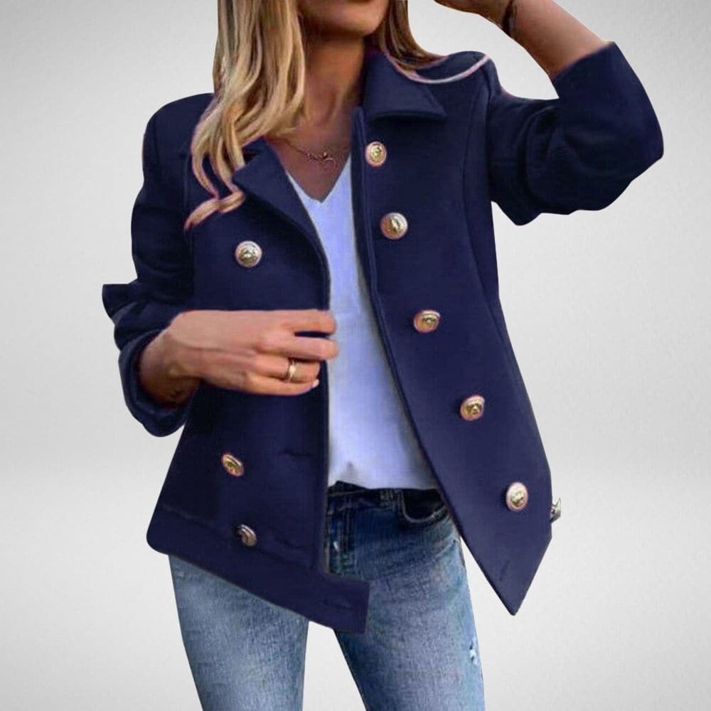 Heidi-Mode | Blaue Jacke Doppelreihige Knöpfe Klassische Maßgeschneiderte Passform mit Schalkragen