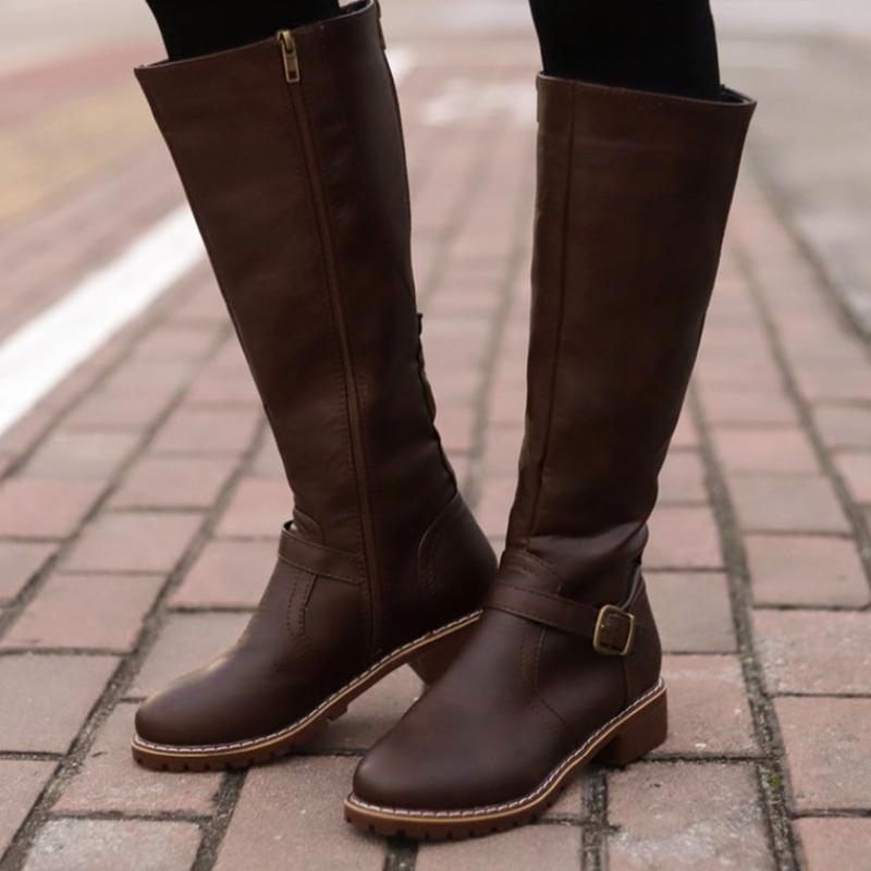 HeidiMode | Hohe Damenstiefel Mit Schnalle Und Absatz