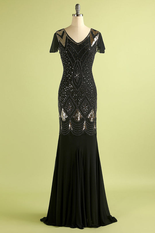 Heidi-Mode | Damen Lange Pailletten Flapper Kleid Maxi