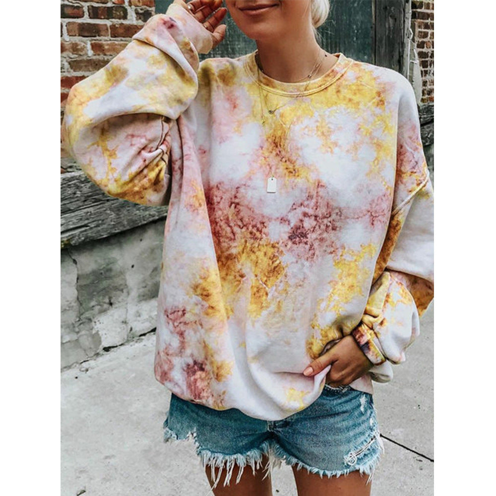 Damen lässiger Sweatshirt mit buntem Batik-Muster Heidi-Mode