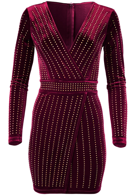 Heidi-Mode | Verziertes Samtkleid Burgunder Multi