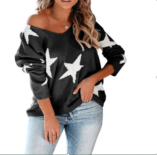 Damen lässiger Pullover mit modischem Sternenmuster Heidi-Mode