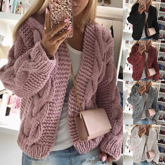Damen Strickjacke mit grobem Zopfmuster und lässigem Schnitt Heidi-Mode