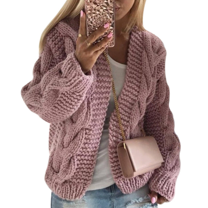 Damen Strickjacke mit grobem Zopfmuster und lässigem Schnitt Heidi-Mode