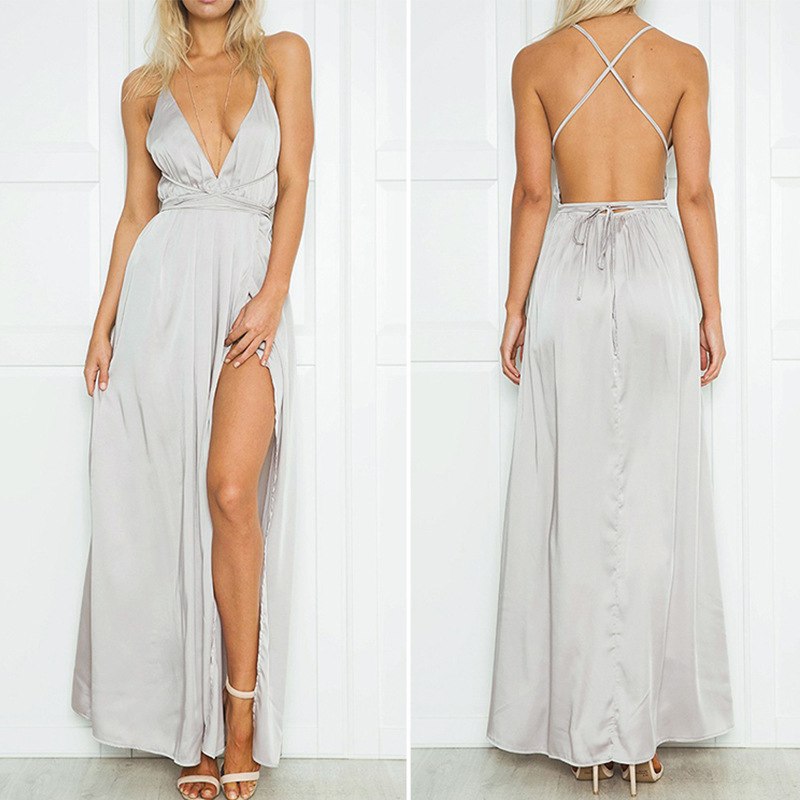 Heidi-Mode | V-Ausschnitt Rückenfreies Spalt Lange Partykleid